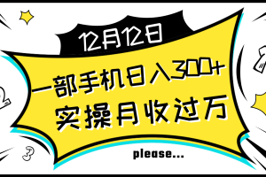 （8073期）一部手机日入300+，实操轻松月入过万，新手秒懂上手无难点