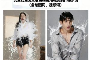 男生女生泼水变装换装AI视频制作提示词(含绘图词、视频词)