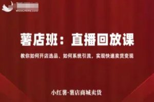 小红薯薯店商城卖货直播回放课,教你如何开店选品、如何系统引流,实现快速卖货变现