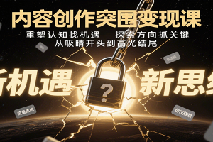 内容创作突围变现课:重塑认知找机遇,探索方向抓关键,从吸睛开头到高光结尾